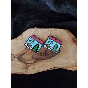 Earrings - Christmas Calendar Page Stamp Earrings, Festive Holiday